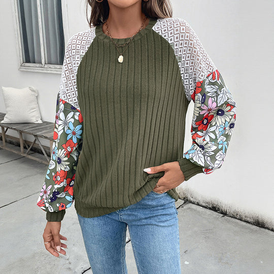 Damen modischer Pullover mit floralem Ärmel-Detail und strukturiertem Stoff R&B