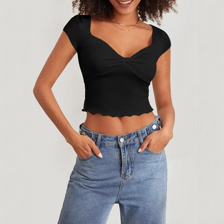Damen Crop-Top mit herzförmigem Ausschnitt und Raffung R&B
