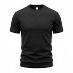 Herren nan kurzärmeliges Strickshirt mit geprägter Karostruktur, Rundhalsausschnitt und geripptem Saum R&B