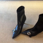 Damen elegante High Heel Stiefeletten mit modischer Schnallenverzierung R&B