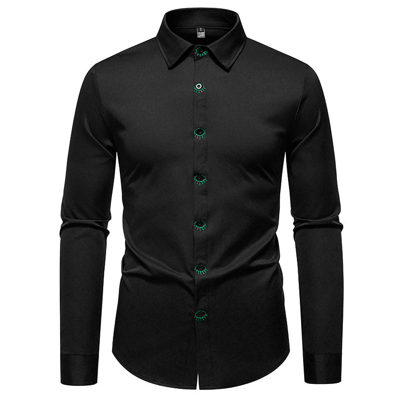 Herren elegantes Langarmhemd mit kreativen Stickdetails R&B
