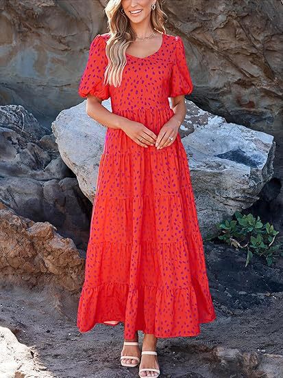 Damen Midi-Kleid mit floralem Druck und voluminösen Ärmeln R&B