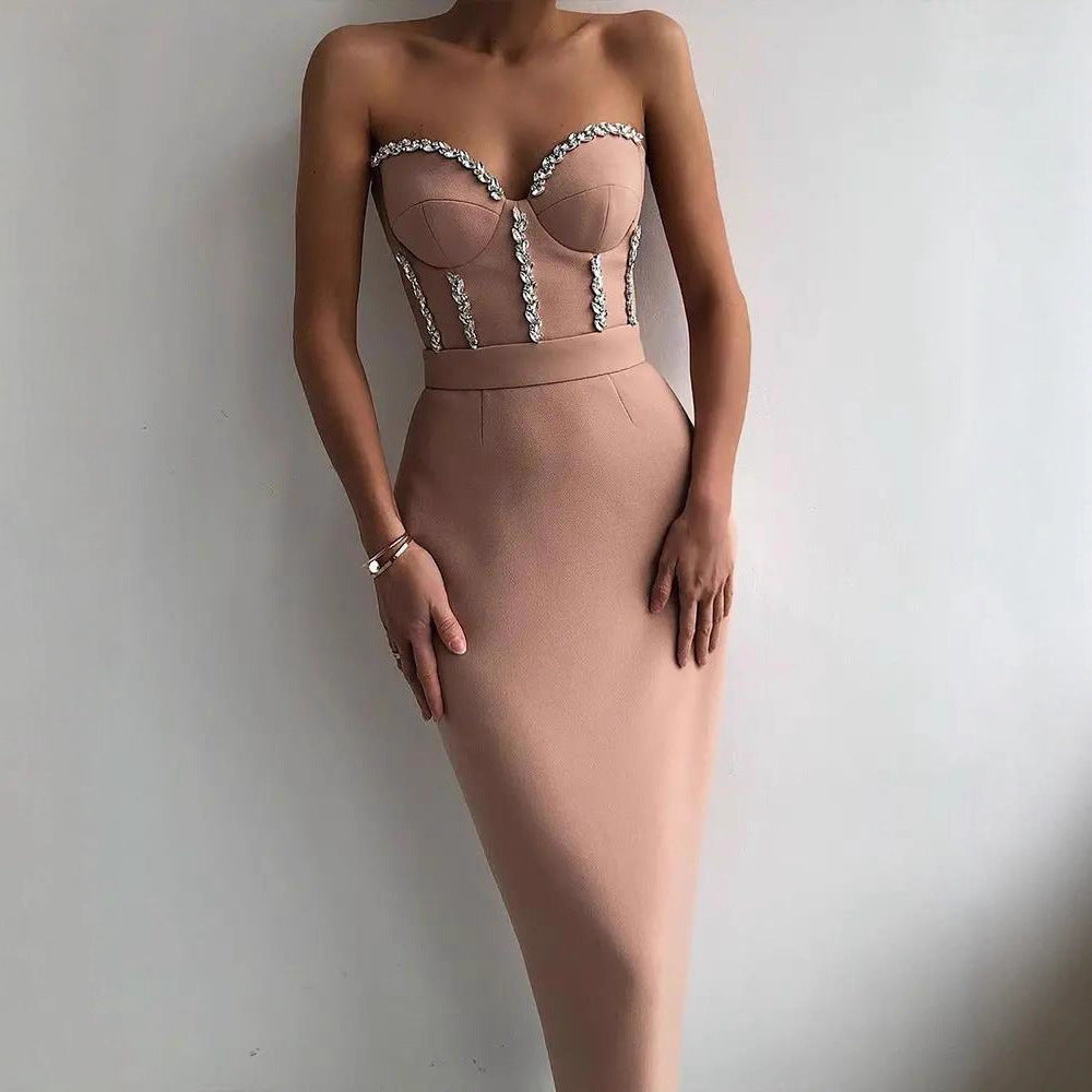Damen figurbetontes Abendkleid mit eleganter Bustier-Optik und schimmernden Applikationen R&B