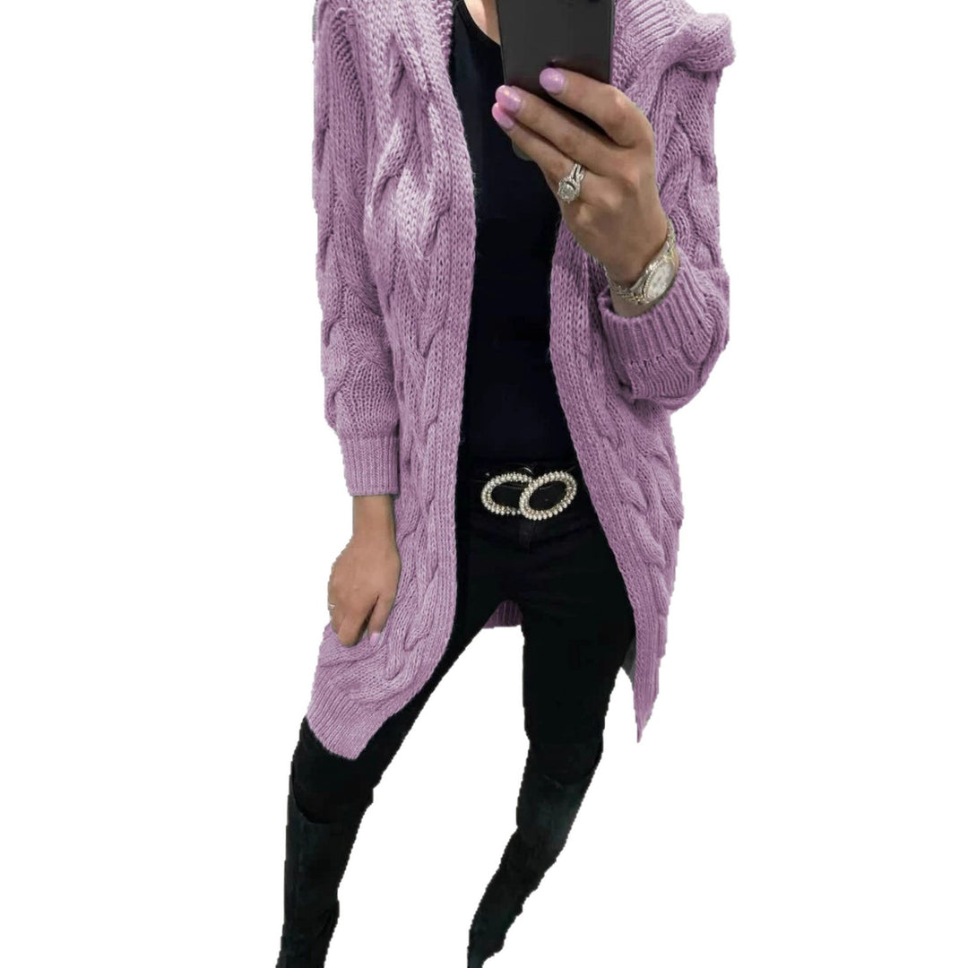 Damen Grobstrickjacke mit elegantem Zopfmuster und praktischer Kapuze R&B