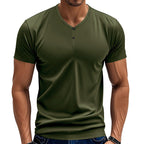 Herren Kurzarm Henley-T-Shirt mit atmungsaktiver Struktur R&B