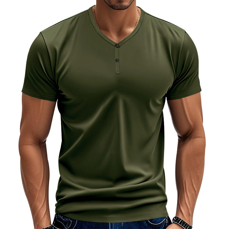 Herren Kurzarm Henley-T-Shirt mit atmungsaktiver Struktur R&B