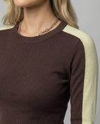 Damen Langarmshirt Slim-Fit Rundhals Patchwork Design Graues Oberteil