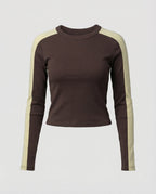 Damen Langarmshirt Slim-Fit Rundhals Patchwork Design Graues Oberteil