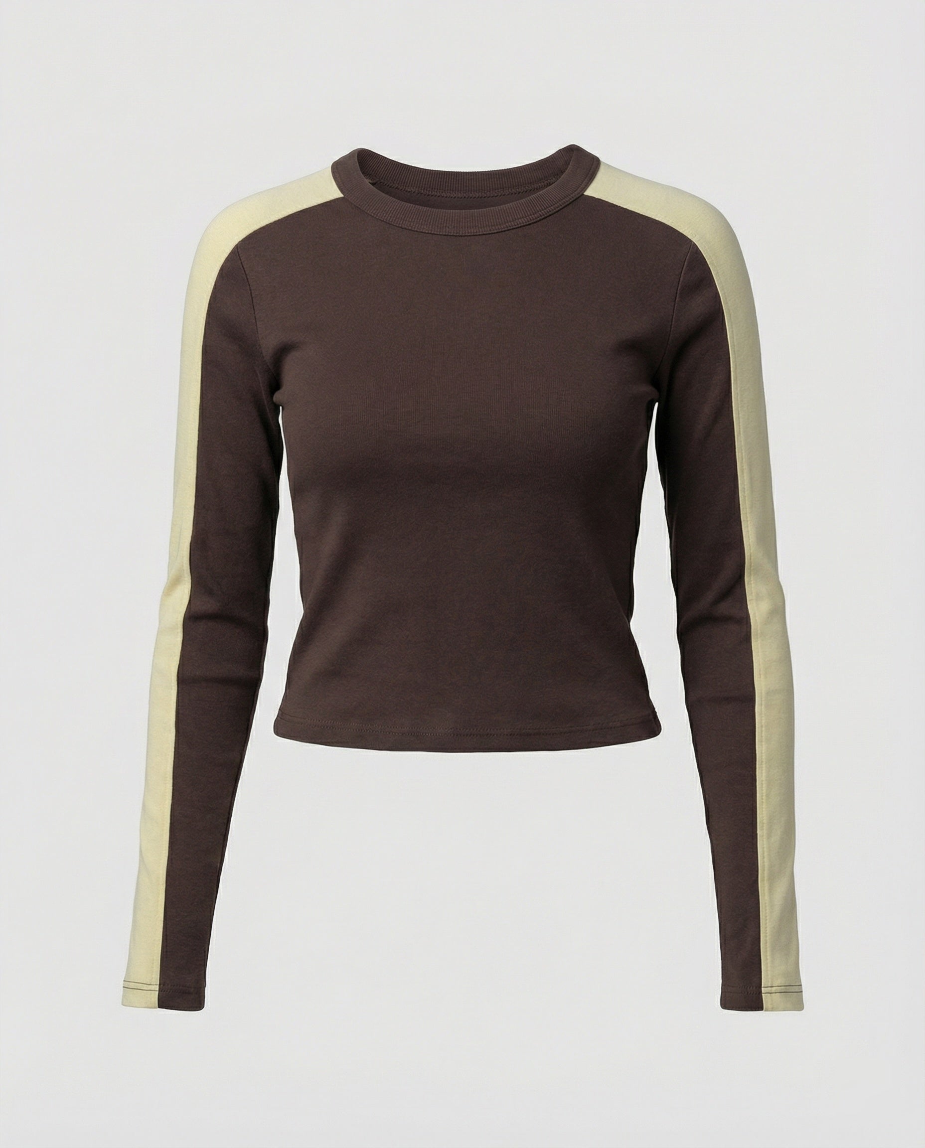 Damen Langarmshirt Slim-Fit Rundhals Patchwork Design Graues Oberteil