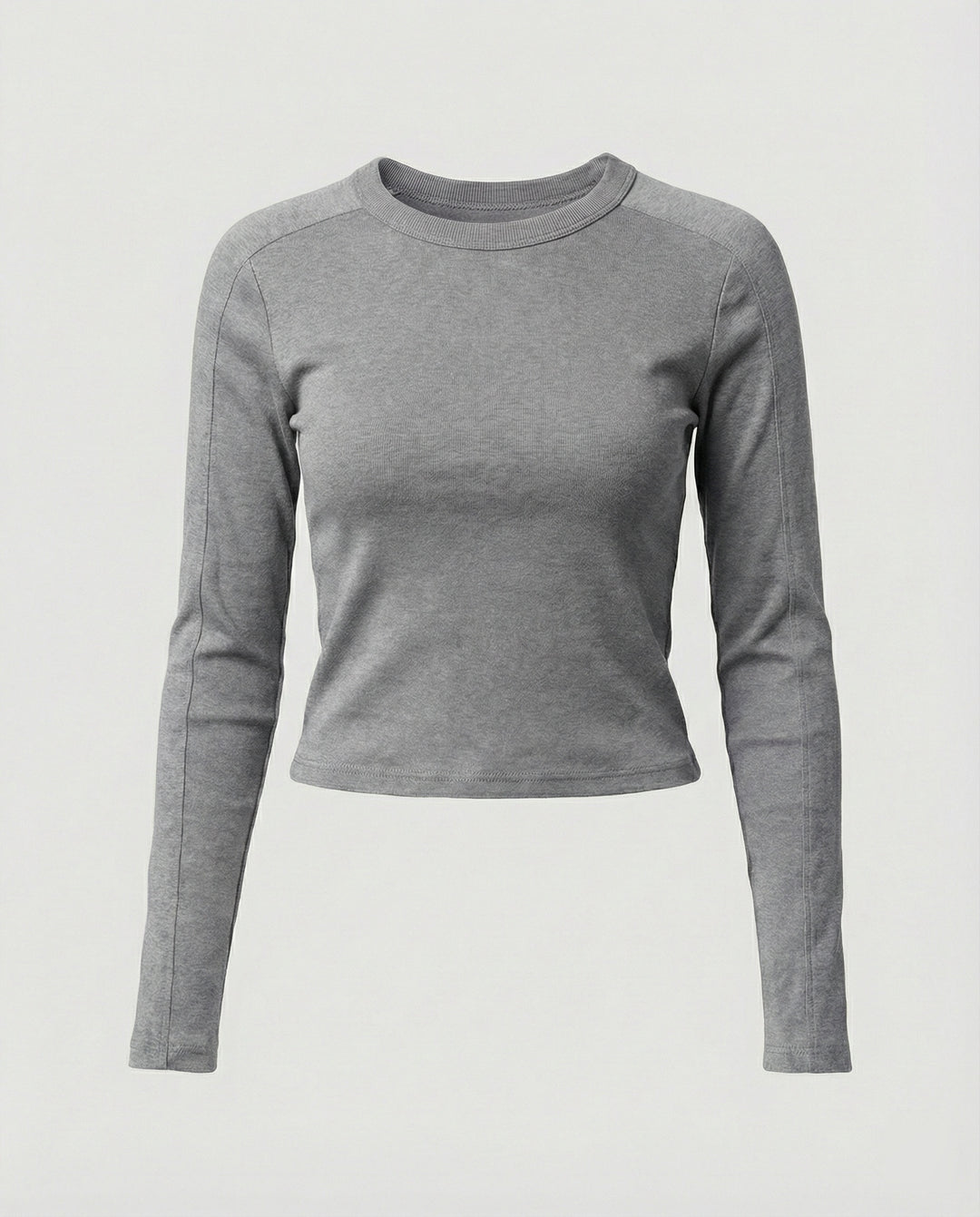 Damen Langarmshirt Slim-Fit Rundhals Patchwork Design Graues Oberteil