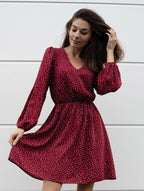 Damen Freizeitkleid mit V-Ausschnitt und Puffärmeln R&B