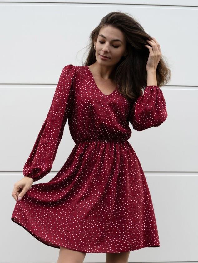 Damen Freizeitkleid mit V-Ausschnitt und Puffärmeln R&B