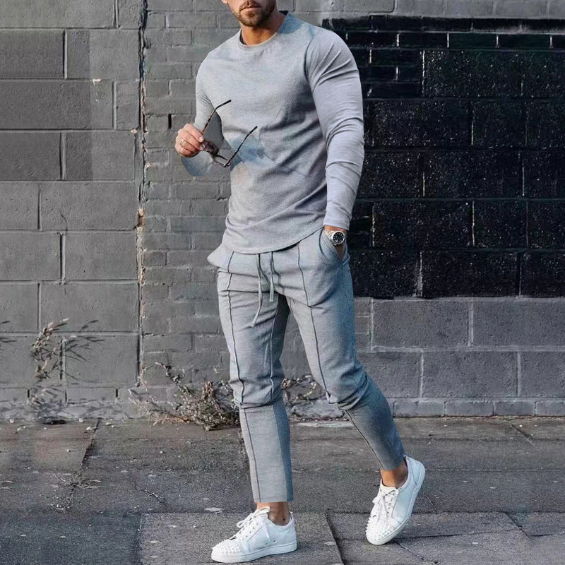 Herren nan athletisches Longsleeve- und Nahtdetail-Jogginghose-Set mit schlanker Passform R&B