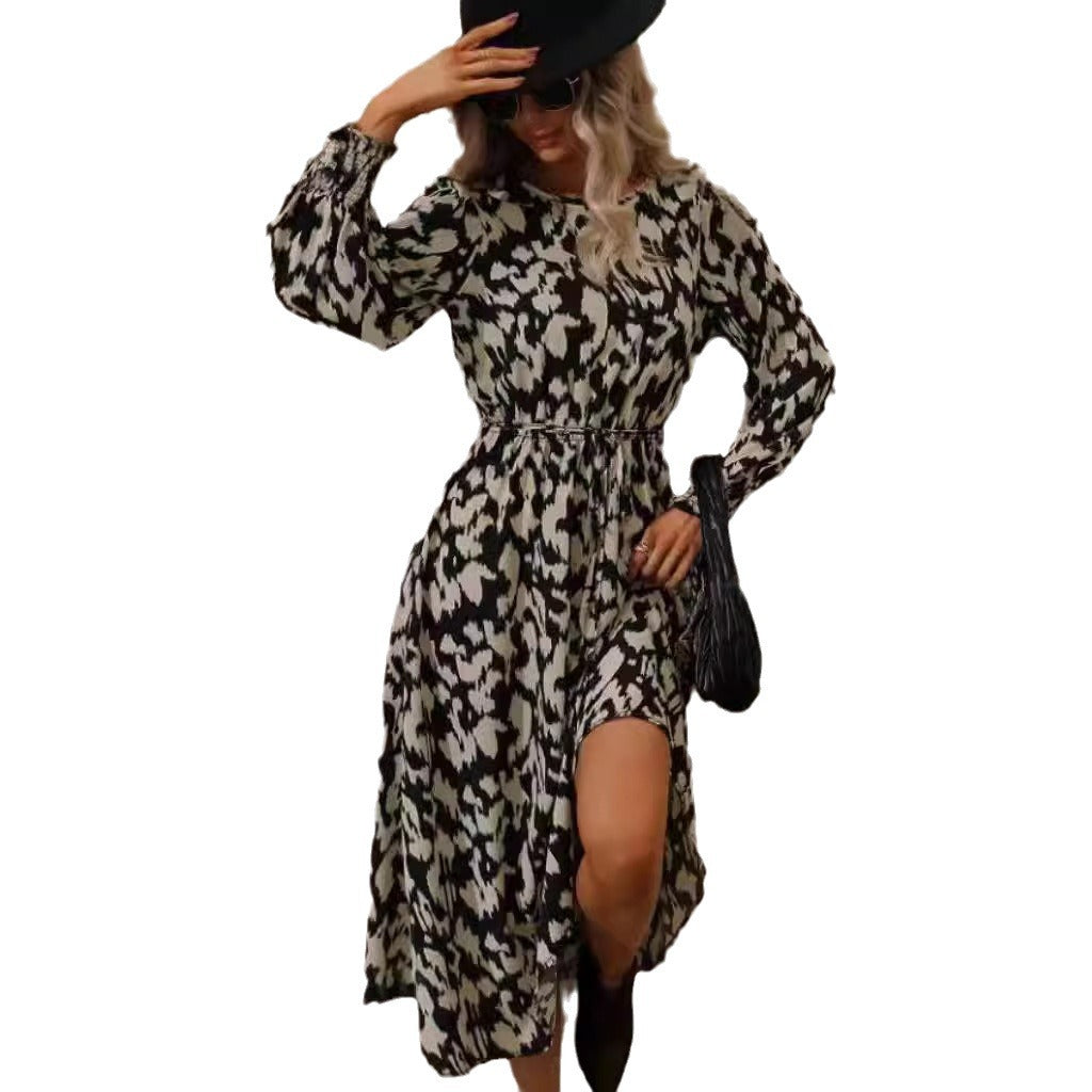 Damen Maxi-Kleid mit elastischem Bund und langen Ärmeln R&B
