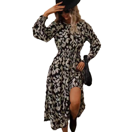 Damen Maxi-Kleid mit elastischem Bund und langen Ärmeln R&B