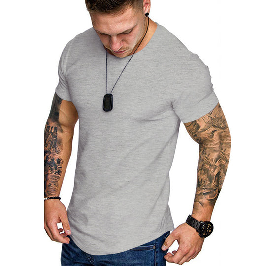 Herren nan figurbetontes Rundhalsshirt mit athletischem Schnitt elastischem Baumwoll-Elasthan-Mix und abgerundetem Saum R&B