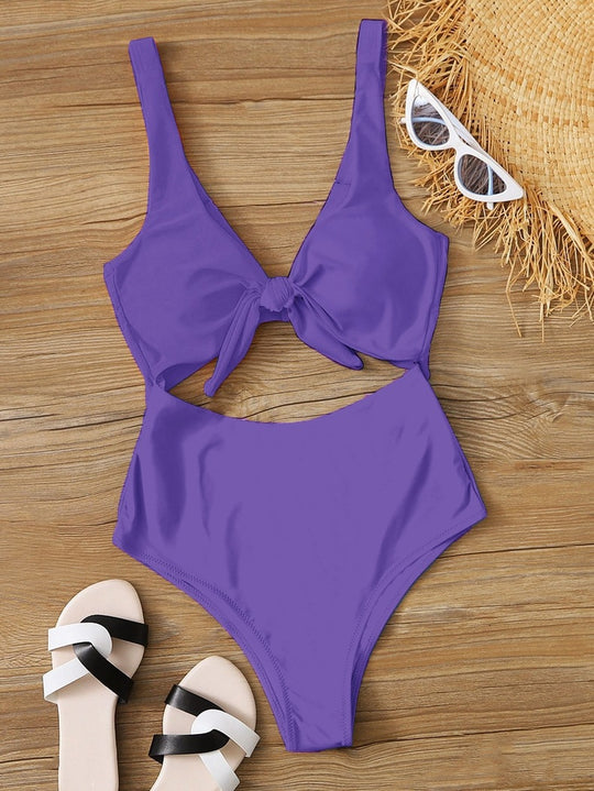 Damen Hochtaillierter Bikini mit verstellbaren Trägern und Knotendetail R&B