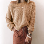 Damen lässiger Strickpullover im modernen Netzdesign R&B