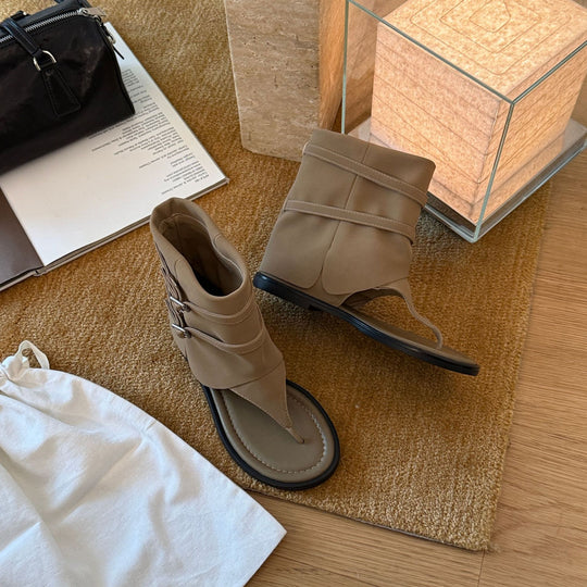 Damen Modische Zehentrenner-Sandalen mit innovativem Riemendesign und rutschfester Sohle R&B
