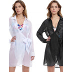 Damen Strandüberwurf mit elegantem Wickeldetail und transparentem Stoff R&B