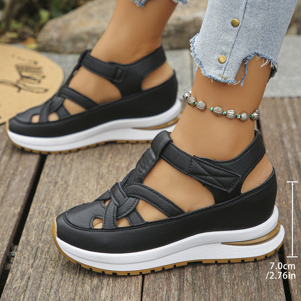 Damen Wedge-Sandalen mit verstellbarem Riemendesign und gepolsterter Innensohle R&B