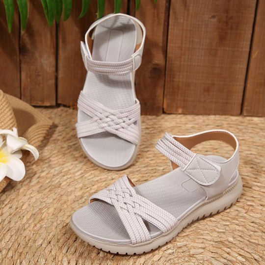 Damen Komfortable Sandalen mit geflochtenen Riemen und elastischem Band R&B
