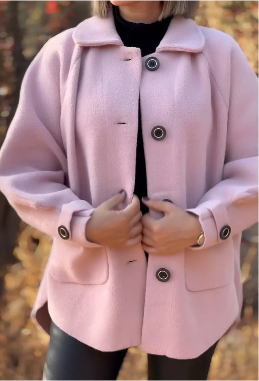 Damen modische und warme Wollejacke mit praktischen Taschen R&B