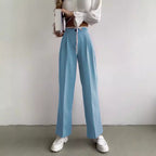 Damen weite klassische Hose mit hohem Bund und praktischen Bindegurten R&B