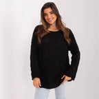 Damen Grobstrickpullover mit modernem Zopfmuster und weiten Ärmeln R&B