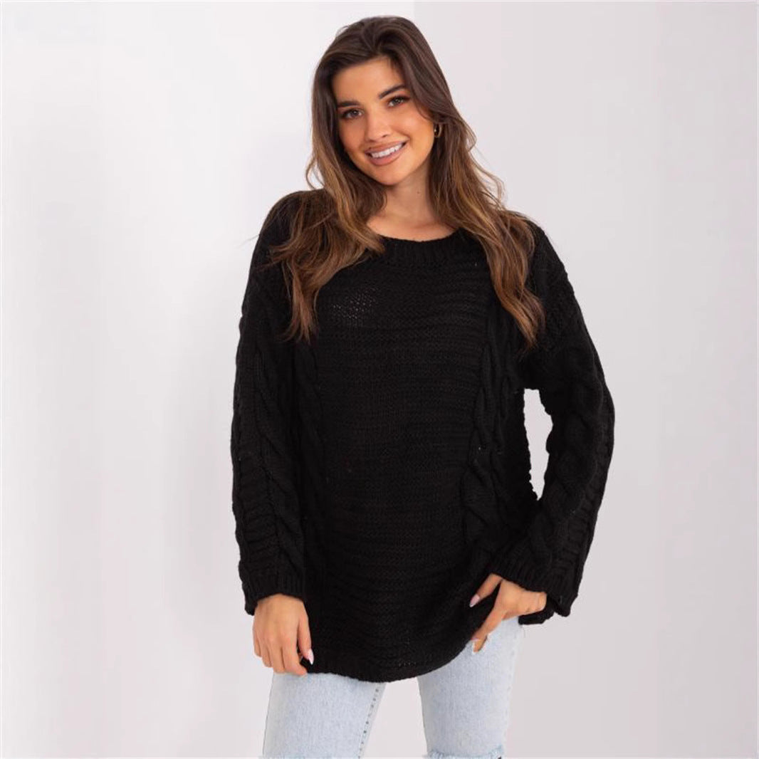 Damen Grobstrickpullover mit modernem Zopfmuster und weiten Ärmeln R&B