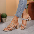 Damen Elegante Sandalen mit funkelnden Riemen und blockiertem Absatz R&B