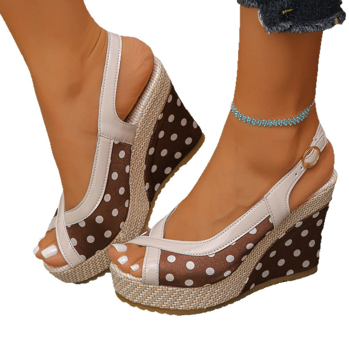 Damen Wedge-Sandalen mit verspieltem Punkte-Design und komfortablem Fußbett