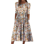 Damen Midi-Kleid mit floralem Design und praktischen Taschen R&B