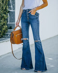 Damen Flared Jeans mit modischen Fransen und hoch sitzendem Bund R&B