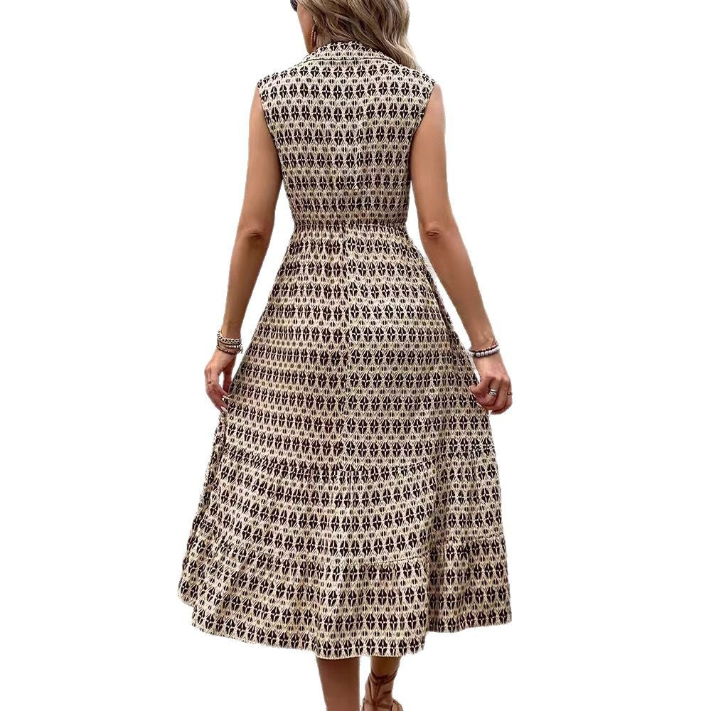 Damen Maxikleid mit Knopfleiste und elastischer Taille R&B