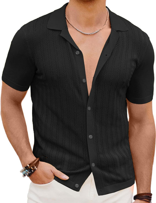 Herren Kurzarm Strickhemd mit strukturiertem Design R&B