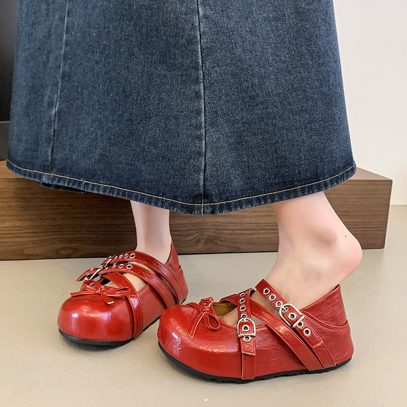 Damen elegante Schnürballetschuhe mit modischen Doppelriemen R&B