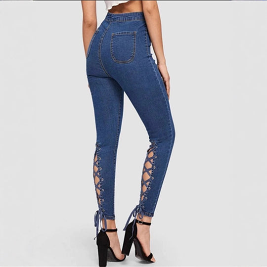 Damen Hochtaillierte Skinny Jeans mit elastischem Bund und modischen Kontrastnähten R&B