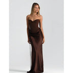 Damen Elegantes Trägerloses Maxikleid mit raffiniertem Drapierungsdesign und schmalem Schnitt R&B