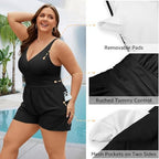 Damen Playsuit mit tiefem V-Ausschnitt und seitlichen Taschen R&B