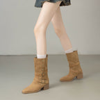 Damen Modische Stiefeletten mit verstellbaren Riemen und robustem Blockabsatz R&B