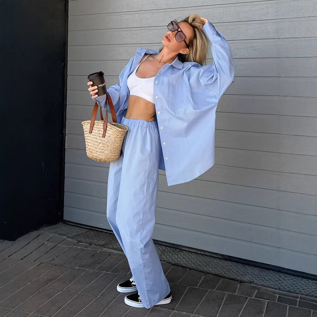 Damen Bequemes Set aus Oversized Hemd und Weiten Hosen R&B