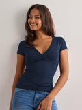 Damen figurbetontes T-Shirt mit elegantem V-Ausschnitt R&B