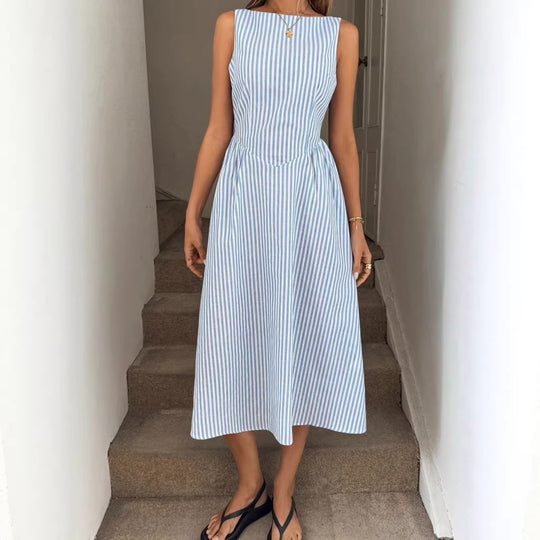 Damen Elegantes Midi-Kleid im Streifenlook R&B
