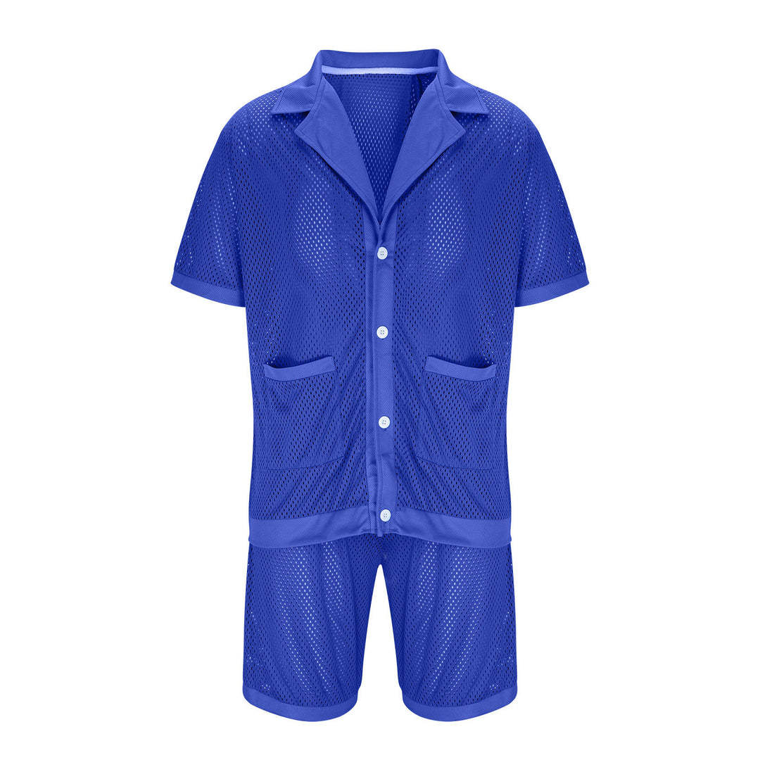 Damen Luftiges Netz-Pyjama-Set mit praktischen Taschen und Knopfleiste R&B