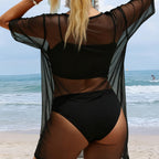 Damen transparenter Strandüberwurf mit filigranem Spitzenmuster R&B