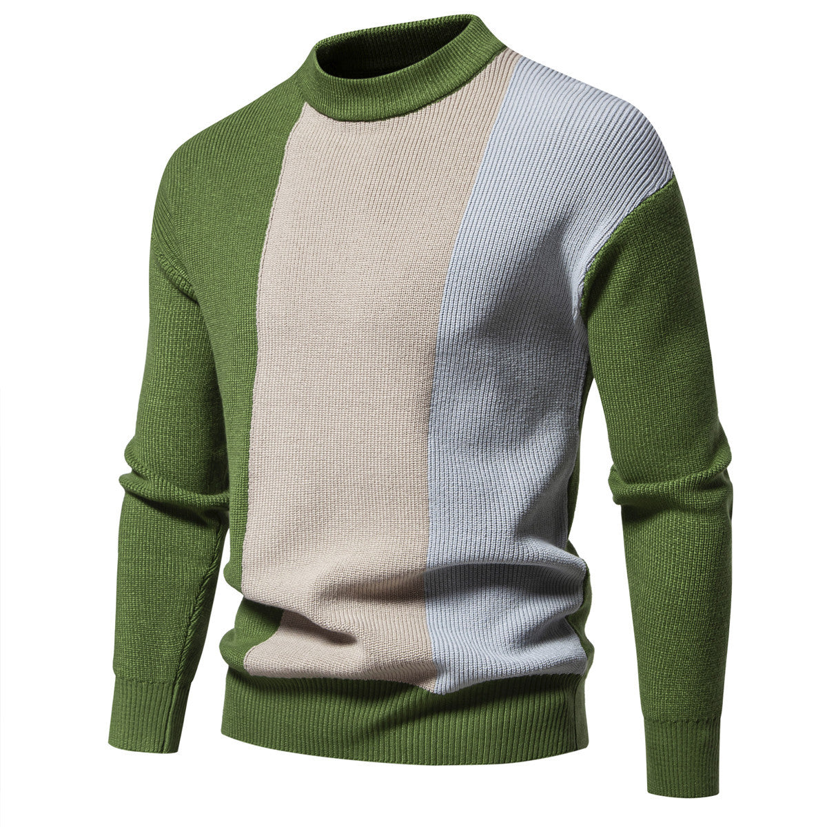 Herren Strickpullover mit modernem Farbblockdesign und hohem Kragen