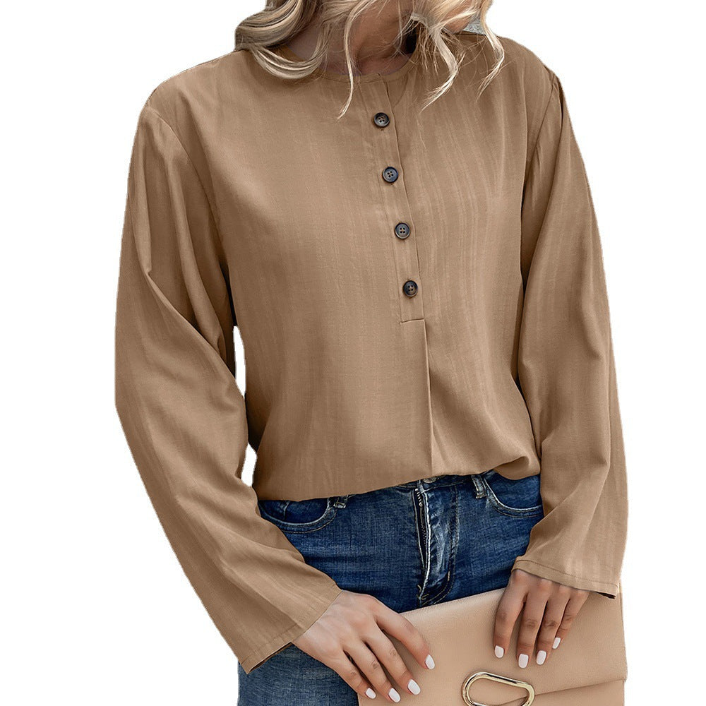 Damen Lockere Bluse mit Knopfdetail und langen Ärmeln R&B