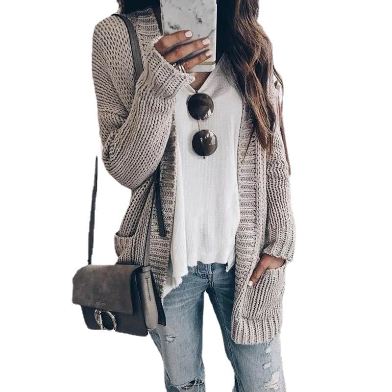 Damen Grobstrick-Cardigan mit tiefen Taschen und weit geschnittenen Ärmeln R&B