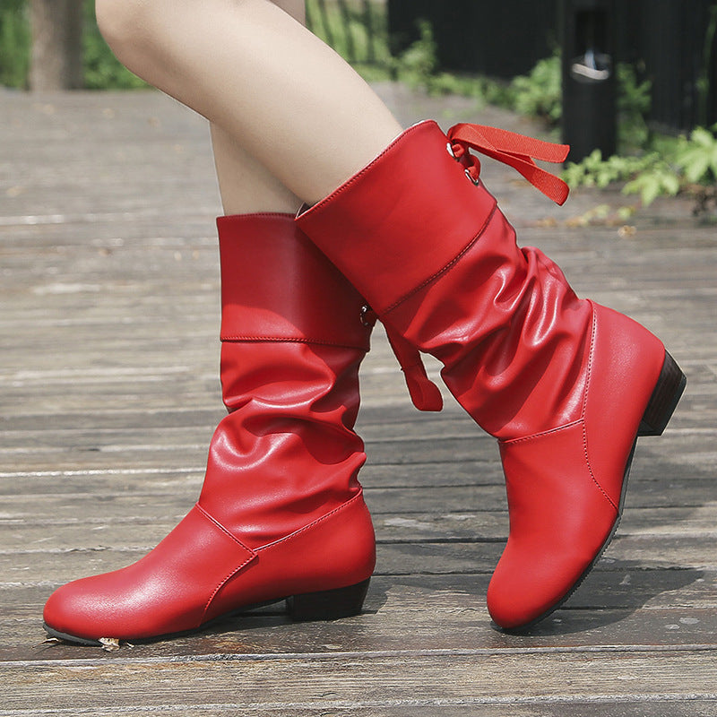 Damen elegante Stiefel mit modischem Raffungseffekt und verspieltem Schleifendetail R&B